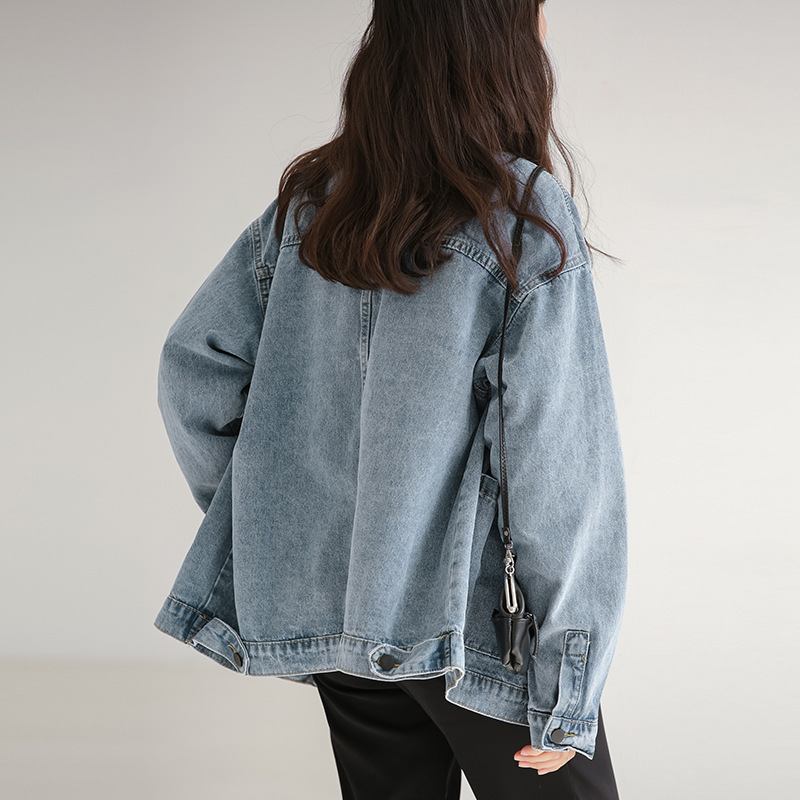 2023 Retro Color Block Denim Jacket Naisten Muoti Löysä Takki