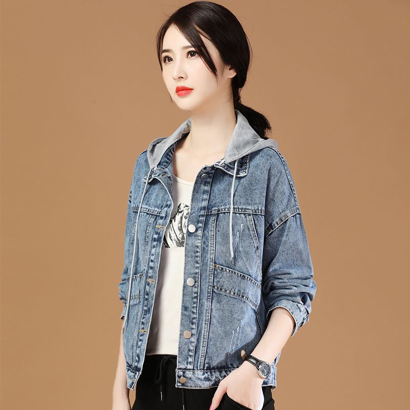 Hooded Denim Short Jacket Naisten Loose 2023 Uusi Takki