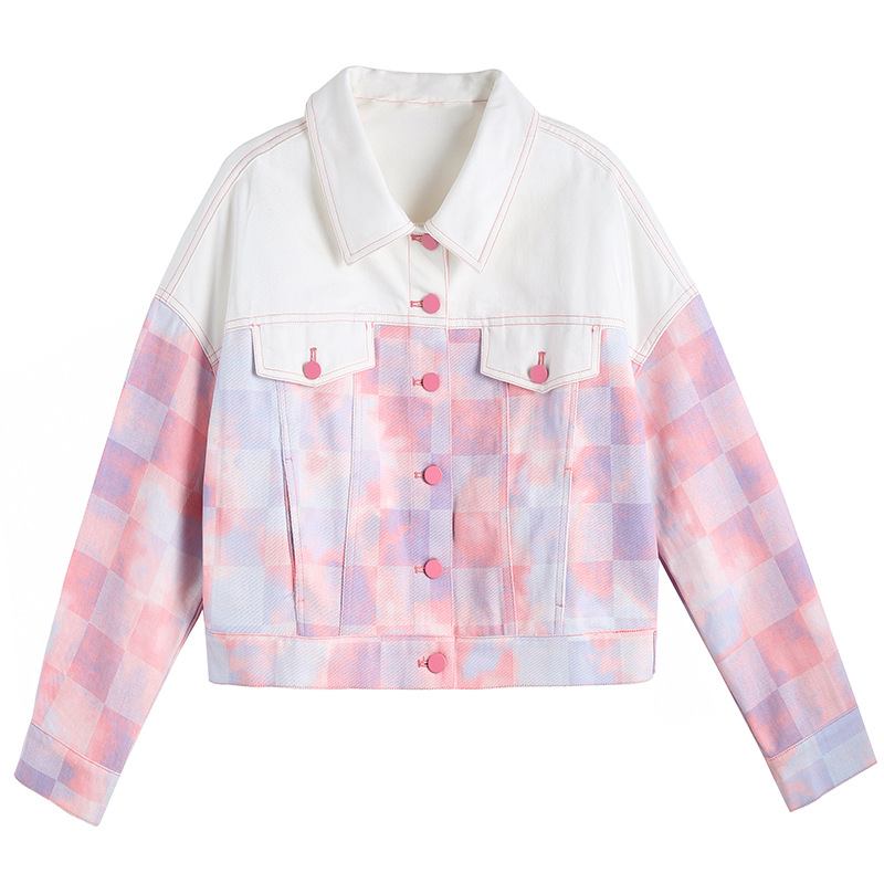 Naisten Farkkutakki 2023 White Print Loose Jacket Color Block