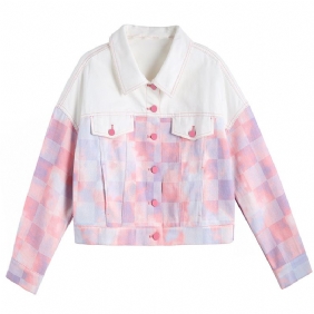 Naisten Farkkutakki 2023 White Print Loose Jacket Color Block