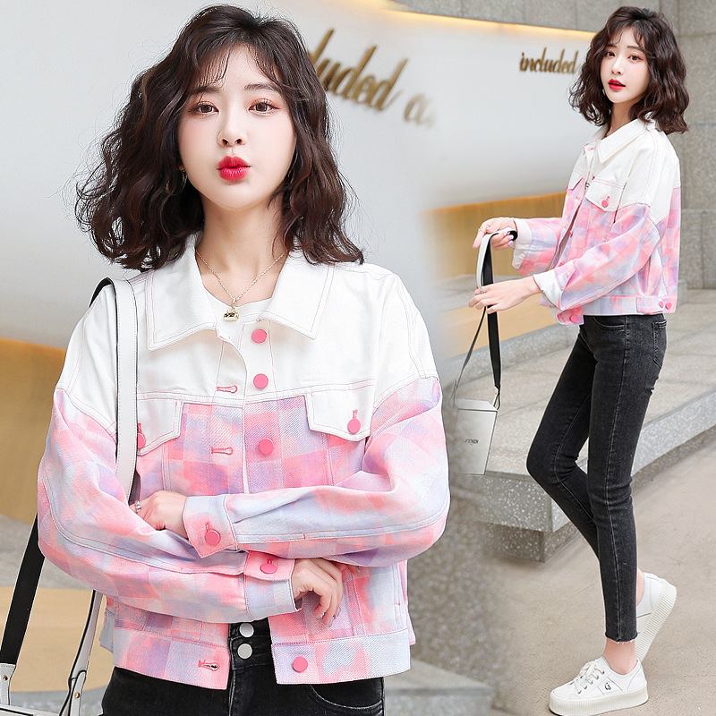 Naisten Farkkutakki 2023 White Print Loose Jacket Color Block