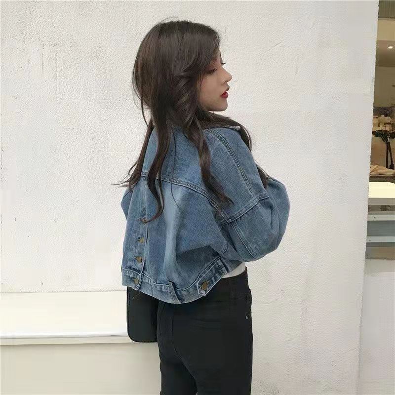 Vintage Dolman Sleeve Denim Jacket Naisten Lyhyt Löysä Takki