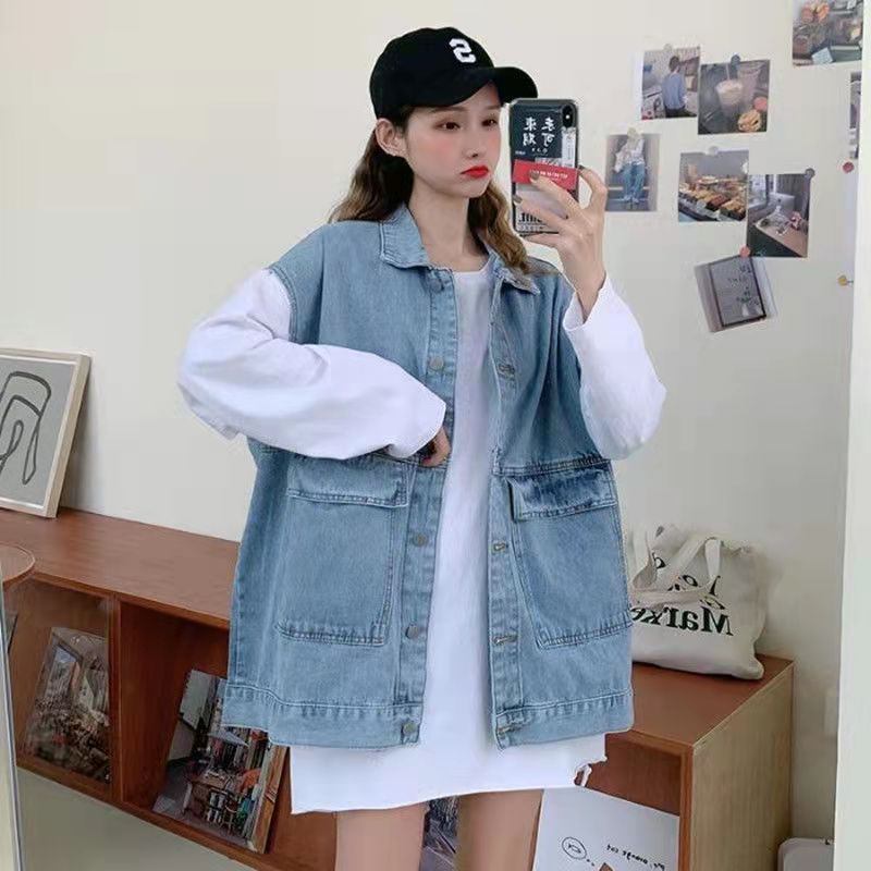 Vintage Dolman Sleeve Denim Jacket Naisten Lyhyt Löysä Takki