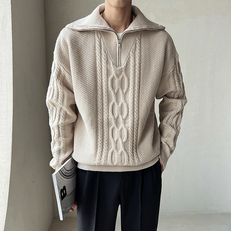 Knitwear Miesten Iso Käänne Jacquard Twist Yksivärinen Villapaita