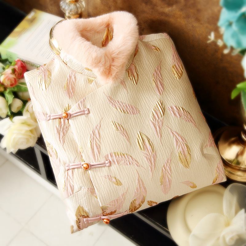 Naisten Puuvillatakki Leaf Jacquard Epäsäännöllinen Slim Retro Stand Kaulus