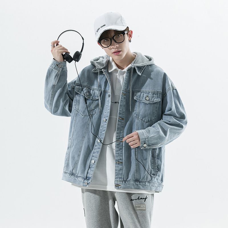 Denim Jacket Miesten Rento Hupullinen Takki Loose Trend Workwear