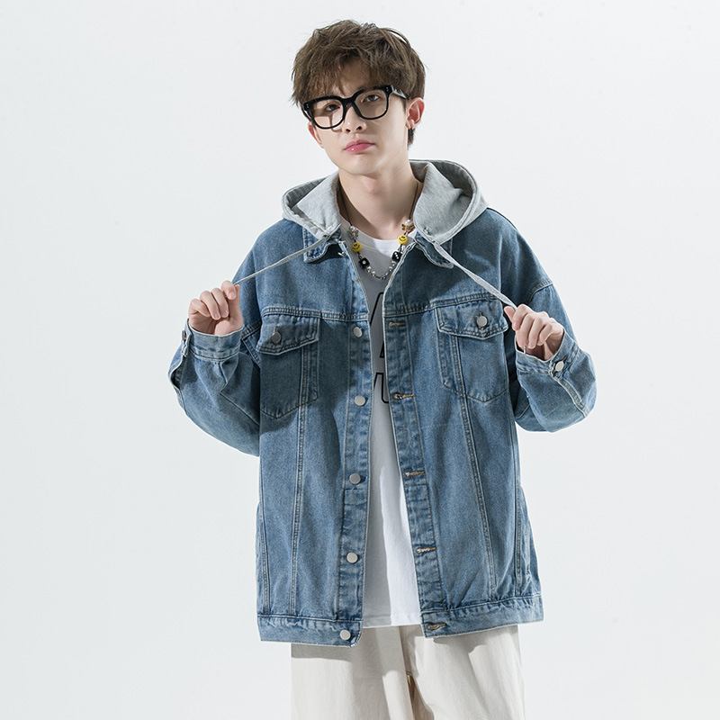 Denim Jacket Miesten Rento Hupullinen Takki Loose Trend Workwear