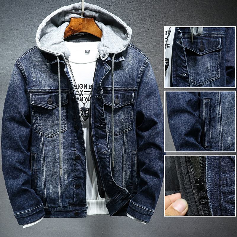 Denim Jacket Miesten Trendikkäät Hupulliset Vapaa-ajan Työvaatteet