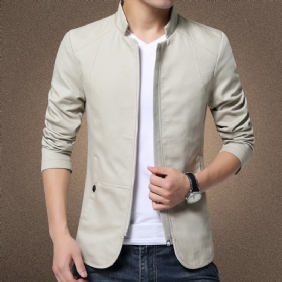 Miesten Seisomakaulus Takki Slim Fit Vetoketju Solid Beige