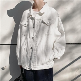 Valkoinen Denim Jacket Miesten Löysät Trend Workwear Clip Topit