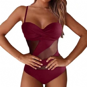 2023 Bikini Solid Color -uimapuku Seksikäs Verkkoommeltu Ontto Yksiosainen Uimapuku