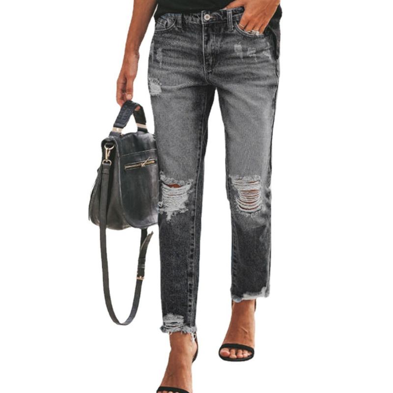 Denim Casual Pants Naisten Temperamentti Repäisyt Housut