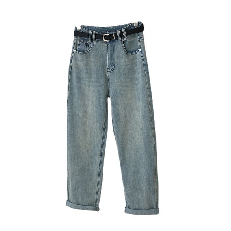 Vaalea Väri Löysät Suorat Housut Naisten Stretch Denim Casual