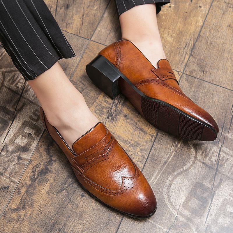 Brogue Kengät Miesten Slip-on Hengittävä Trendikäs Nuorten Business Casual Mekko Teräväherneet