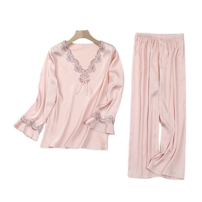 Naisten Pyjamasetit Silk Loungewear Pitsiset Pitkät Hihat