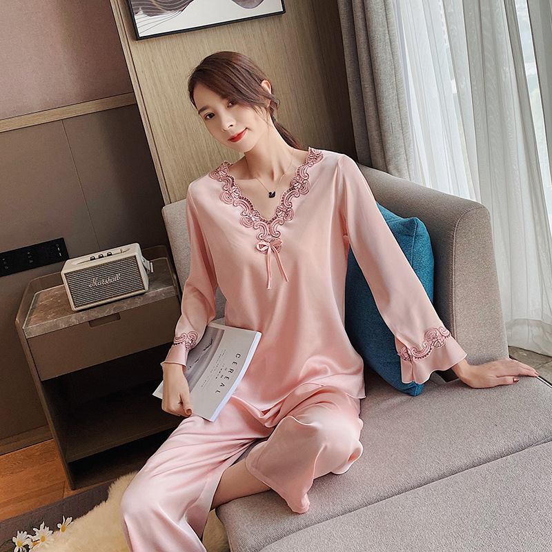 Naisten Pyjamasetit Silk Loungewear Pitsiset Pitkät Hihat