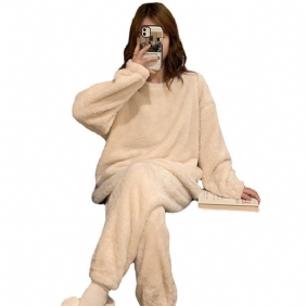 Naisten Pyjamat Paksu Lämmin Puku Flanelli Pyöreäkauluksinen Kotiasu