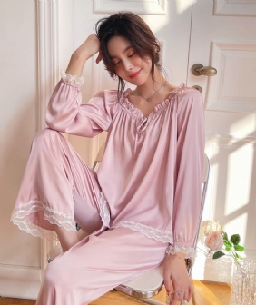 Naisten Pyjamat Silk Homewear Sweet Home Pitkähihaiset Housut
