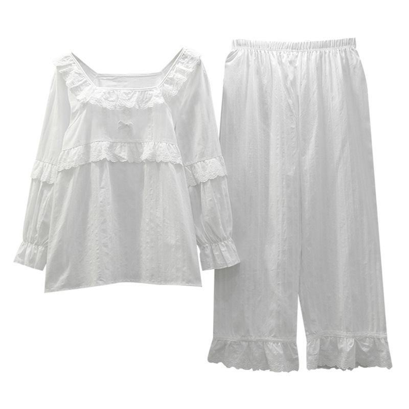 Naisten Pyjamat Sweet Cute Cotton White Homewear Kaksiosainen Setti