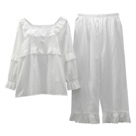 Naisten Pyjamat Sweet Cute Cotton White Homewear Kaksiosainen Setti