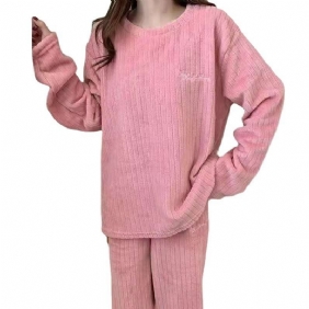 Raidallinen Naisten Pyjamat Paksu Coral Fleece -puku Rento Kotivaatteet