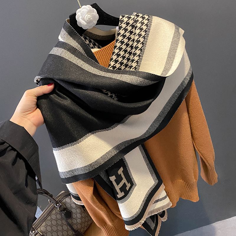 Essential Houndstooth Huivi Naisten Syksy Ja Talvi Cashmere H Letter Lämmin