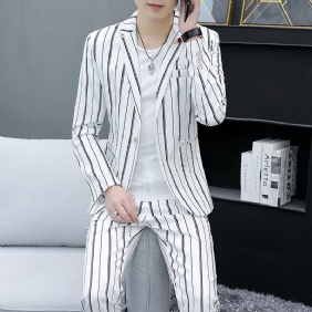 Puvut Miesten Stripes Nuorten Rento Kaksiosaiset Slim Fit -takit