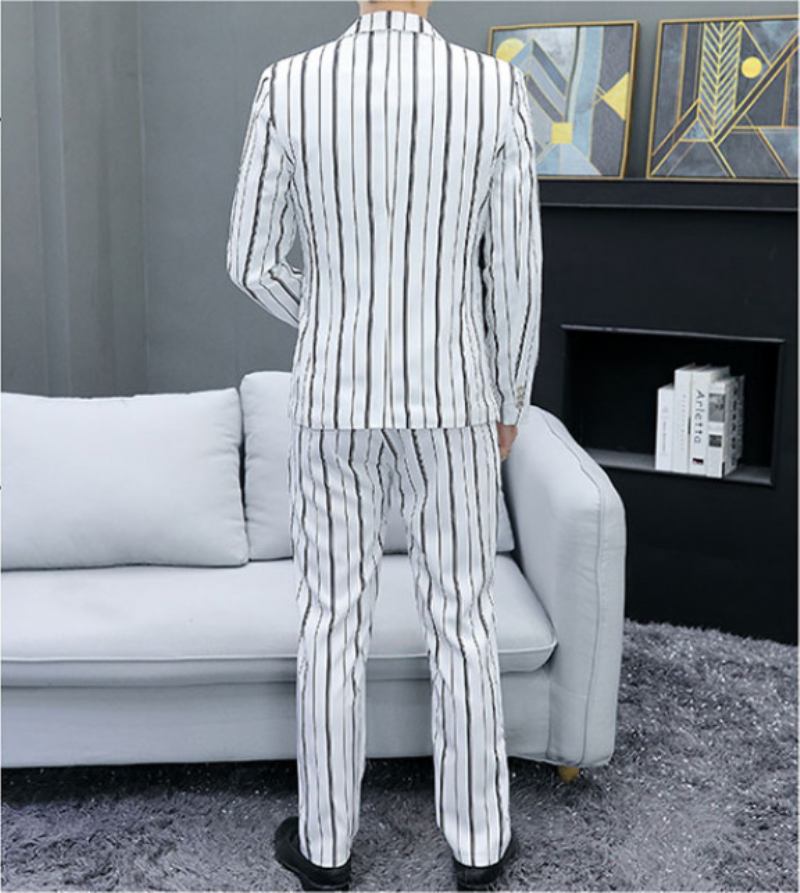 Puvut Miesten Stripes Nuorten Rento Kaksiosaiset Slim Fit -takit