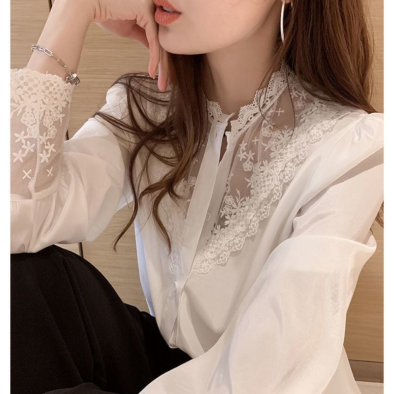 Lace Ladies Shirt Inner Scheming Top Chiffon Splicing