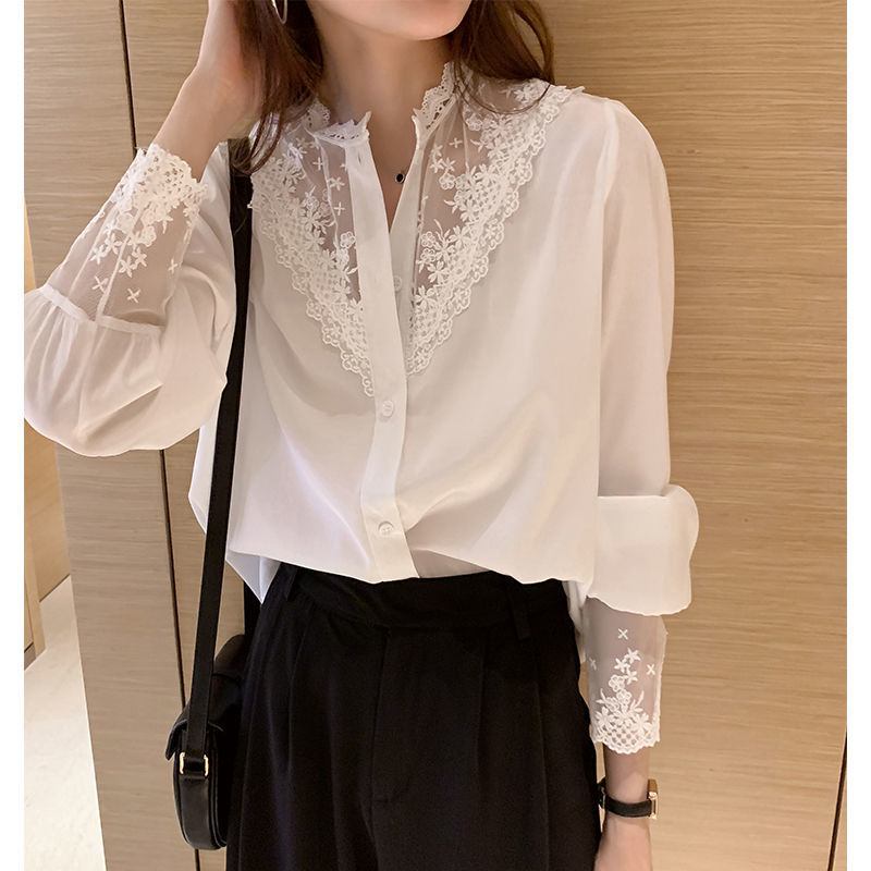 Lace Ladies Shirt Inner Top Chiffon Patchwork