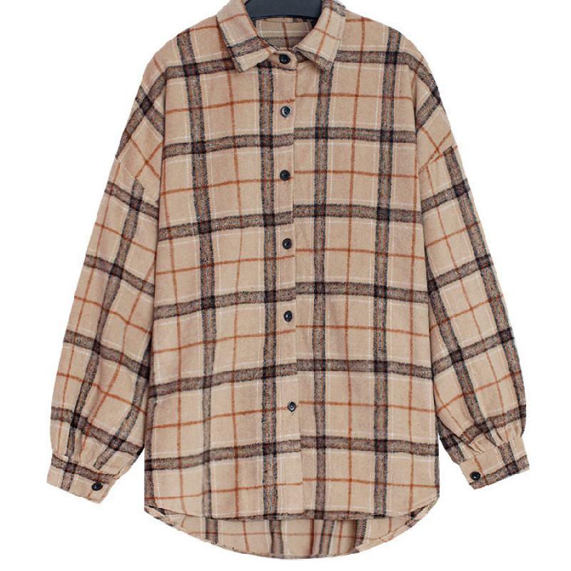 Naisten Paita Vintage Top Loose Check Coat