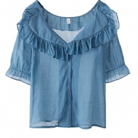 Ruffle Naisten Pusero Sweet Puff Sleeves Sifonki