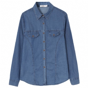 Vintage Denim Shirt Naisten Pitkähihainen