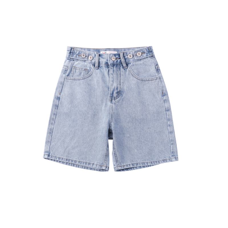 Korkea Vyötärö Multi Button Siniset Denim Shortsit Naisten Hot Pants