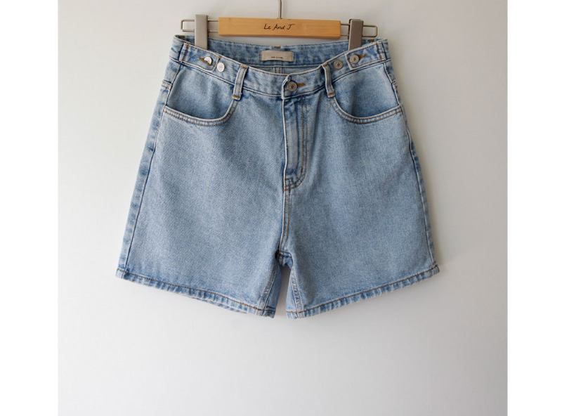 Korkea Vyötärö Multi Button Siniset Denim Shortsit Naisten Hot Pants