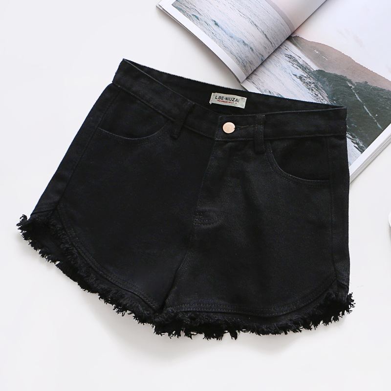 Slim Fit Candy Color Denim Shortsit Naisten Raw Edges Tassel Hot Pants