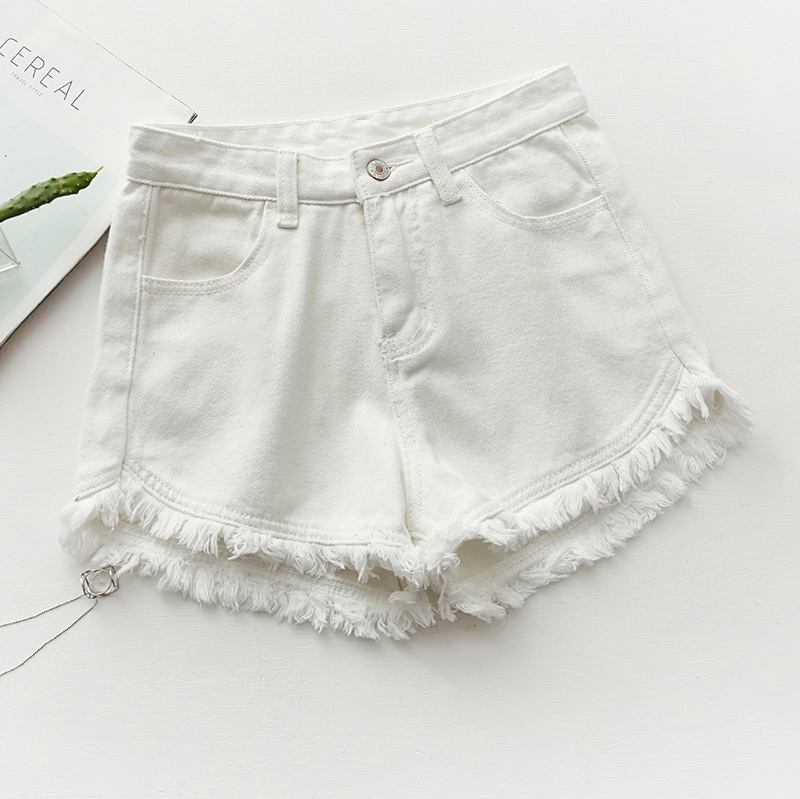 Slim Fit Candy Color Denim Shortsit Naisten Raw Edges Tassel Hot Pants