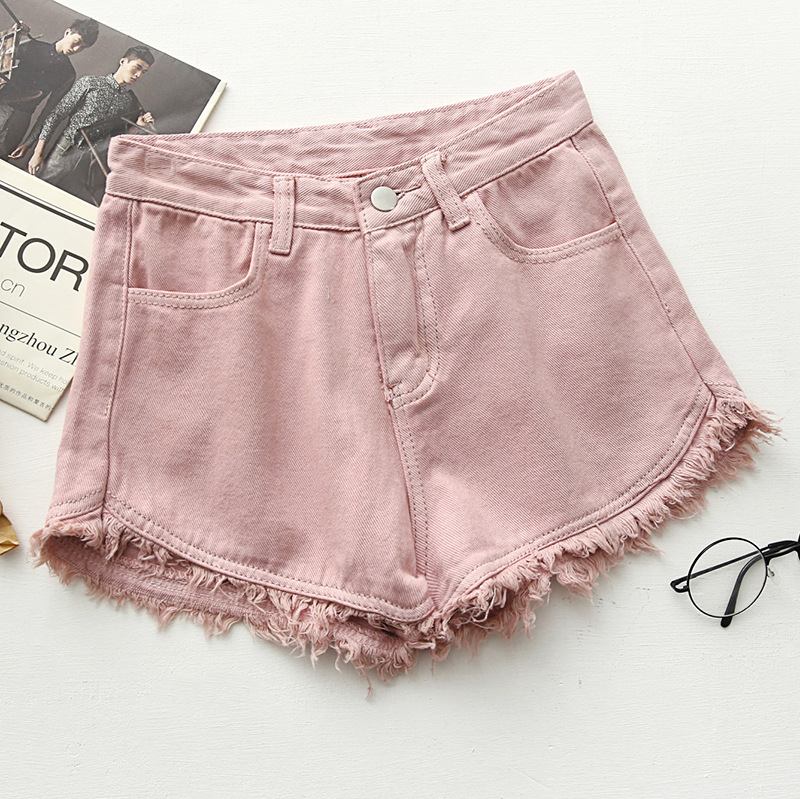 Slim Fit Candy Color Denim Shortsit Naisten Raw Edges Tassel Hot Pants