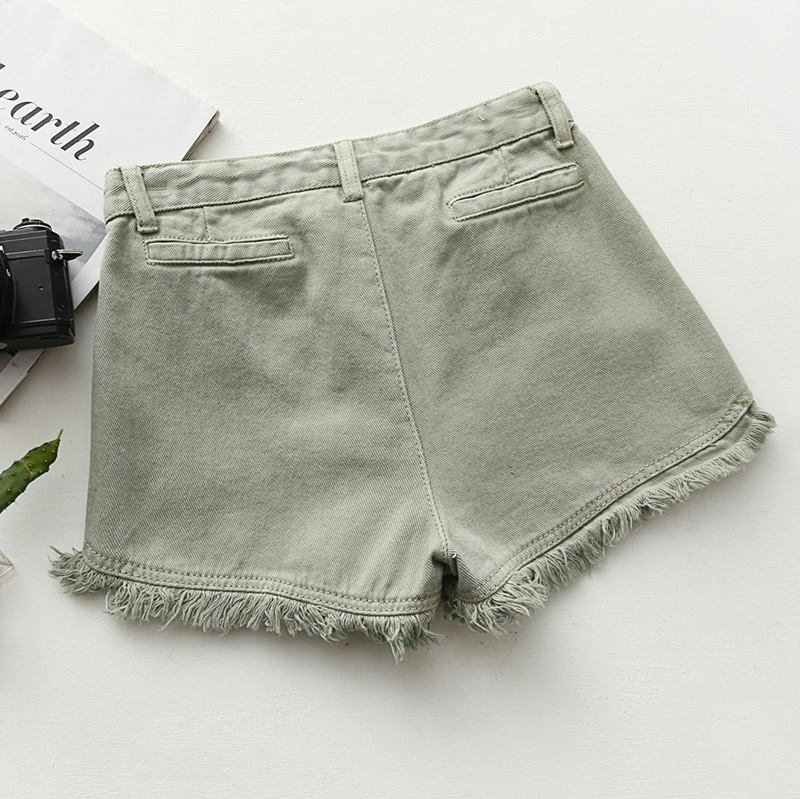 Slim Fit Candy Color Denim Shortsit Naisten Raw Edges Tassel Hot Pants