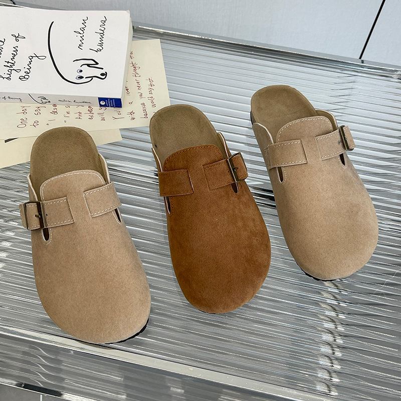 Baotou Tossut Naisten Rento Retro Pyöreä Varvas Slip-on Vyö Solki Litteät Muller