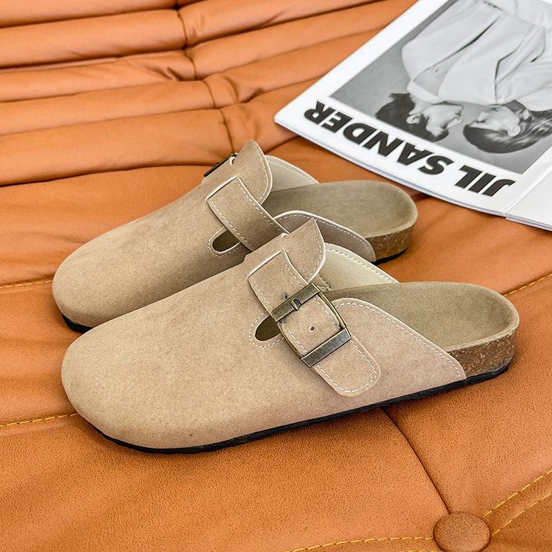 Baotou Tossut Naisten Rento Retro Pyöreä Varvas Slip-on Vyö Solki Litteät Muller