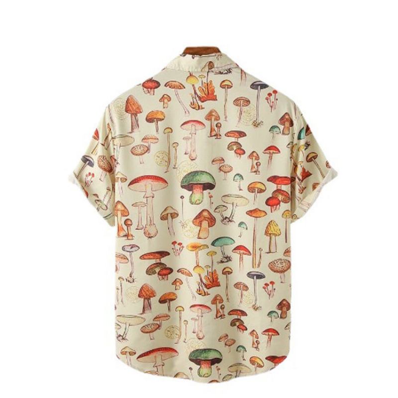 Miesten Paita Summer Lapel Mushroom Print Lyhythihainen Löysä