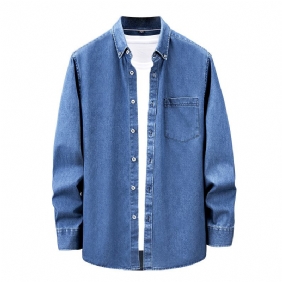 Miesten Pitkähihainen Paita Rento Retro Denim Sininen