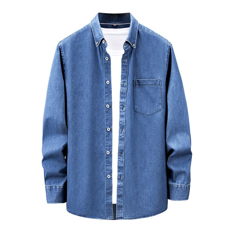 Miesten Pitkähihainen Paita Rento Retro Denim Sininen