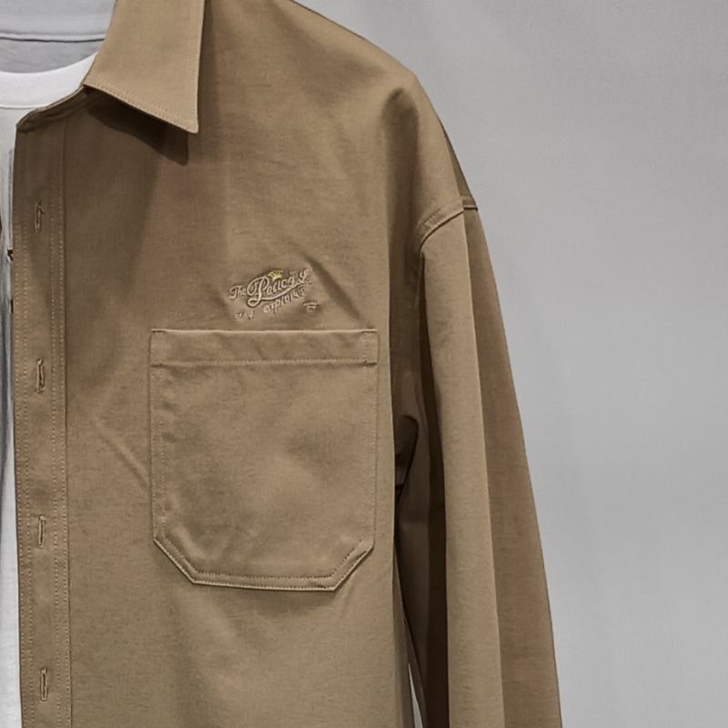 Miesten Uudet Kevät- Ja Syyspaidat Löysät Khaki Workwear -kirjonta