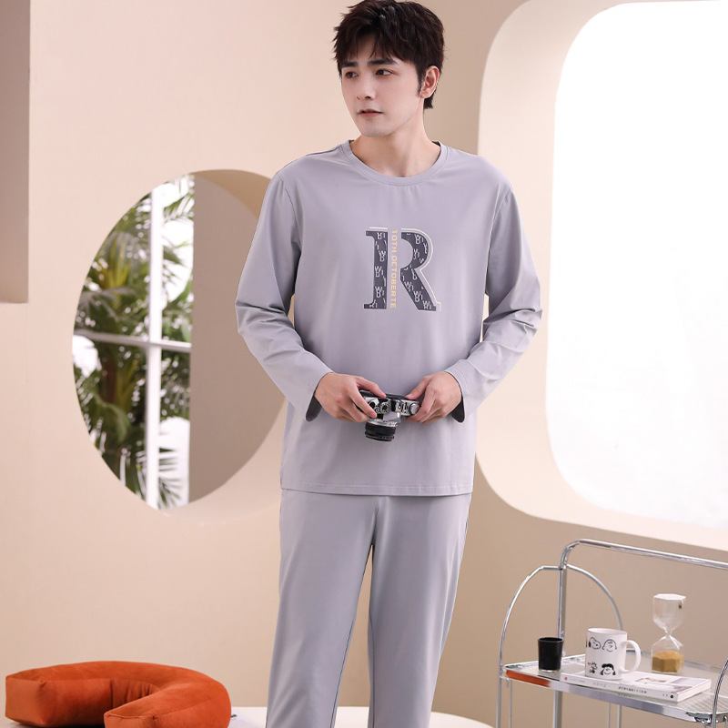 Miesten Pyjamat Pitkähihaiset Housut Crew Neck Loungewear Puvut