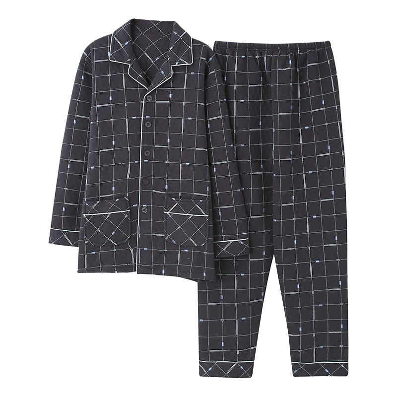 Miesten Pyjamat Puuvilla Lämmin Interlayer Loungewear Pitkähihainen Neuletakkisetti