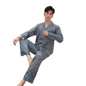 Miesten Pyjamat Thin Silk Cardigan Western Style Homewear