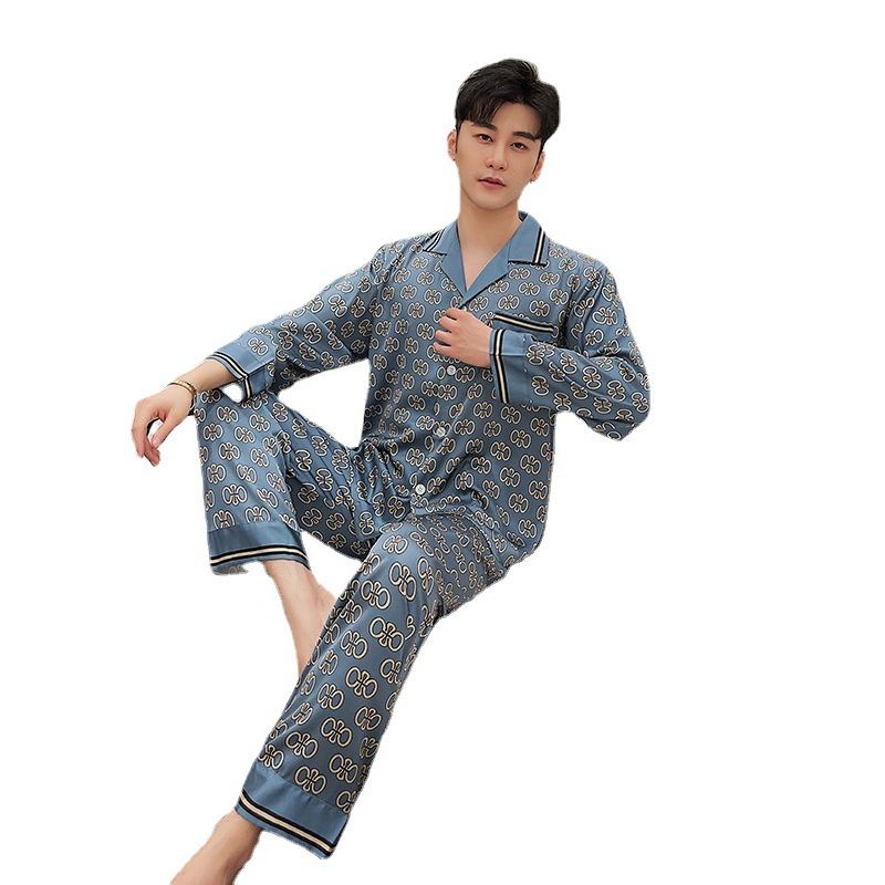 Miesten Pyjamat Thin Silk Cardigan Western Style Homewear