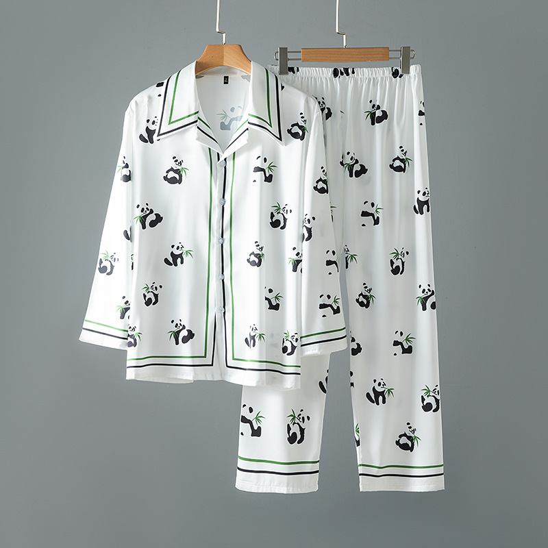 Panda Pyjamas Miesten Uusi Pitkähihainen Ohut Kotiasusetti